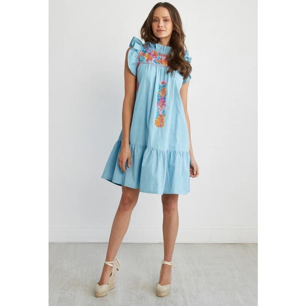 Mi Golondrina Olivia Mini Dress in Turquoise, size L, NWT